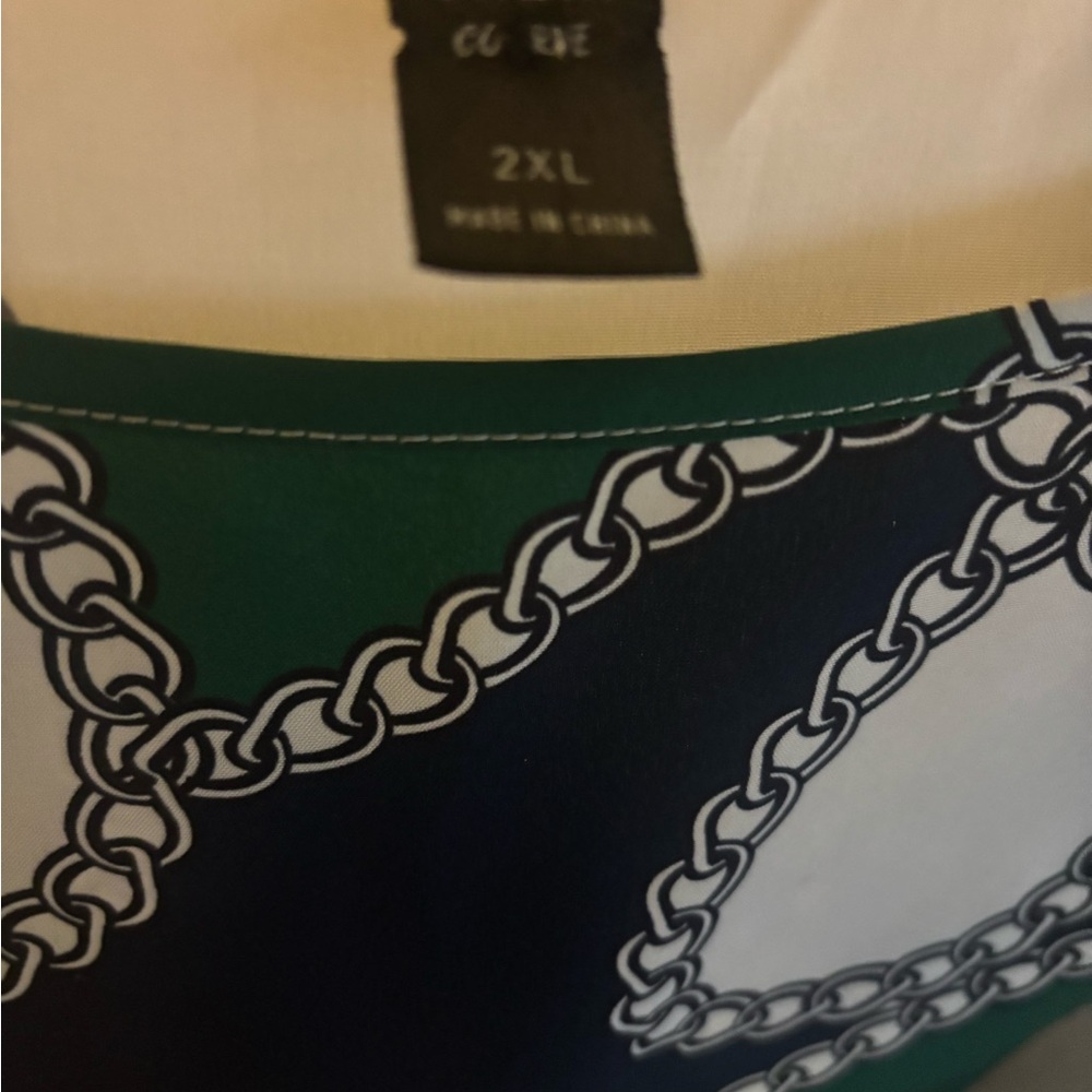 Green and Blue Chain Print Top